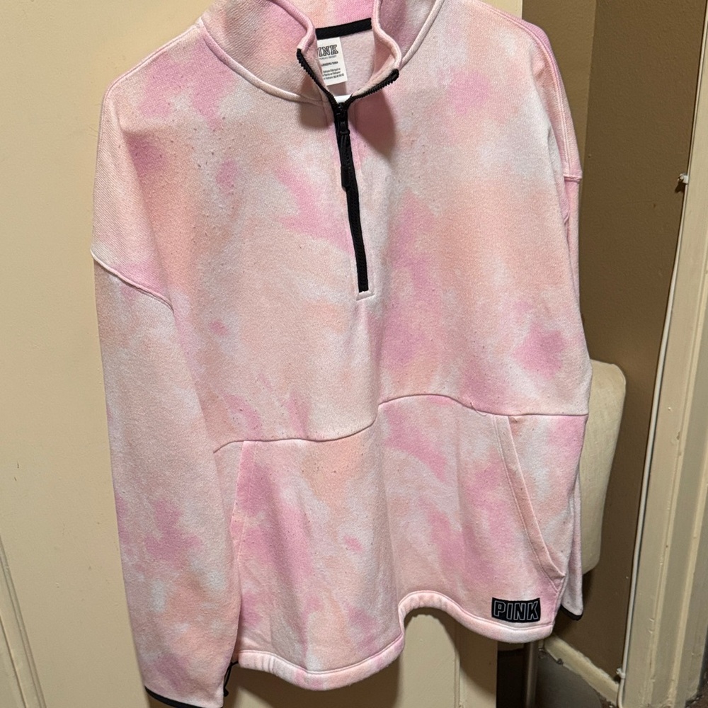 VS Pink Tie-Dye Quarter-Zip Pullover size XL like new cozy sweatshirt plus size